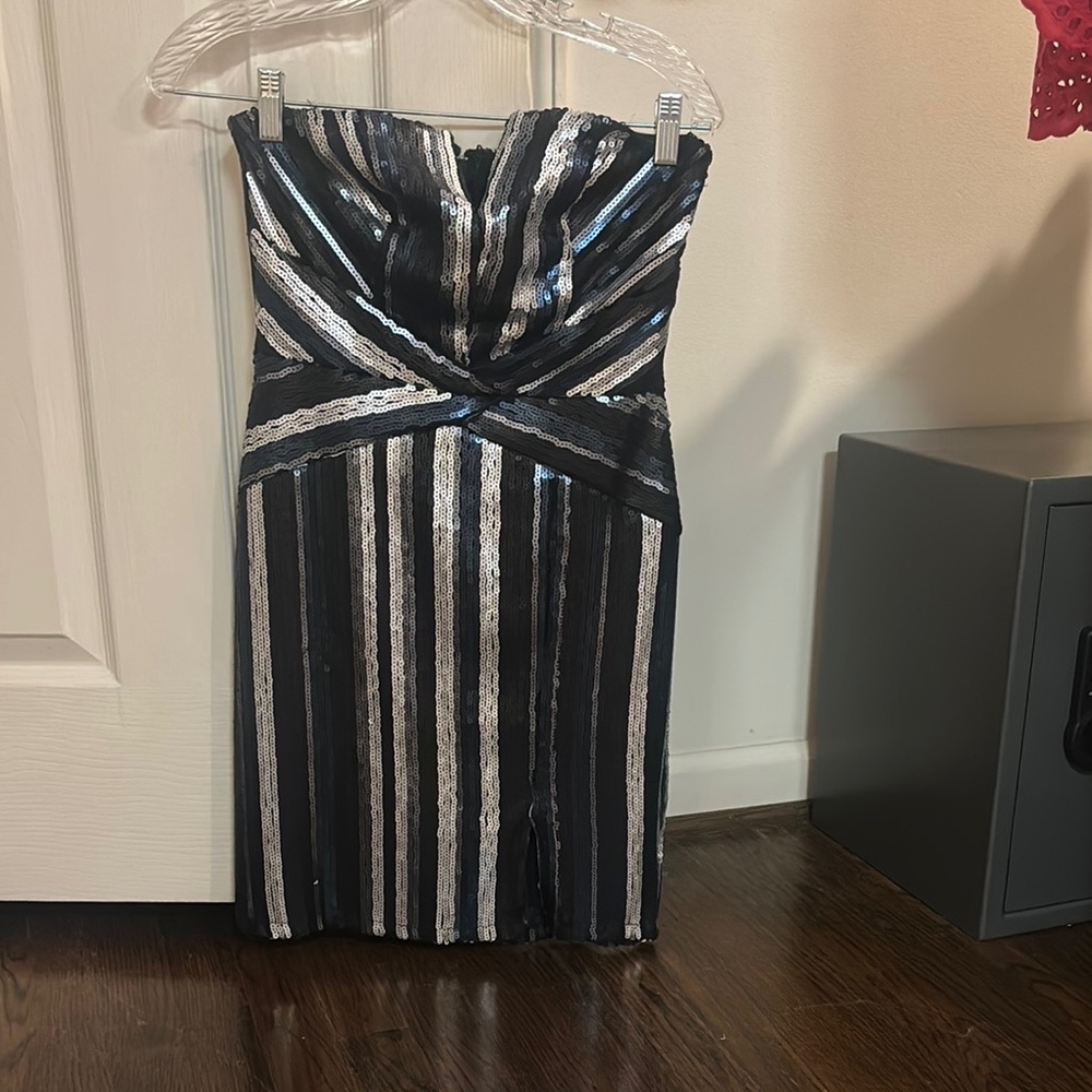 Trixxi Black and White Strapless Bodycon Dress